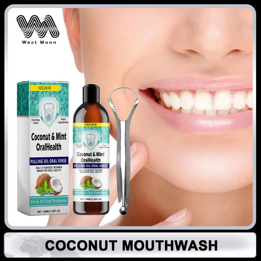 Coconut Mint Pulling Oil Mouthwash Teeth Brighten Fresh Oral Clean Alcohol-Free Tongue Teeth Scrape Whitening Tool Mouth Care