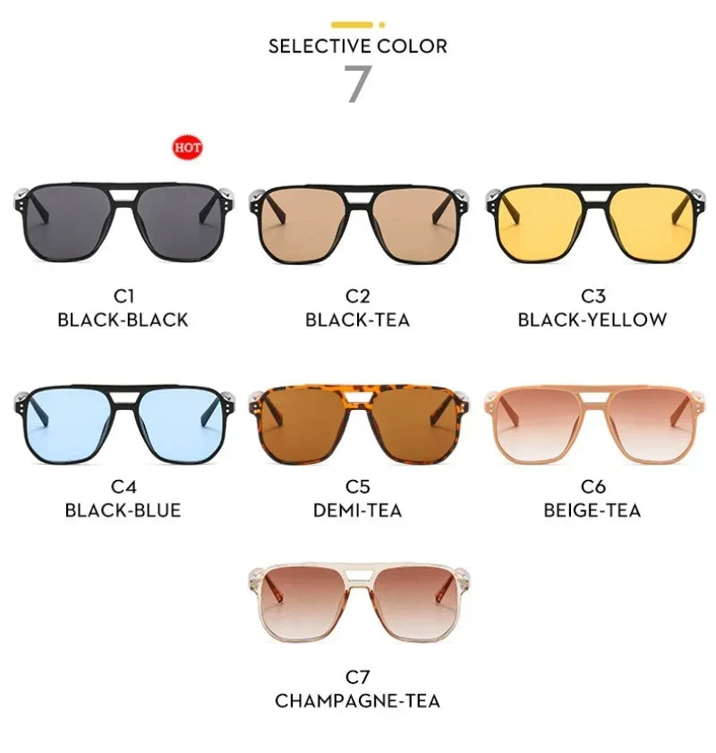 Vintage Square Sunglasses for Women Men Thick Frame Double Bridges Eyewear Female Chic Polygon Sun Glasses UV400 Shades