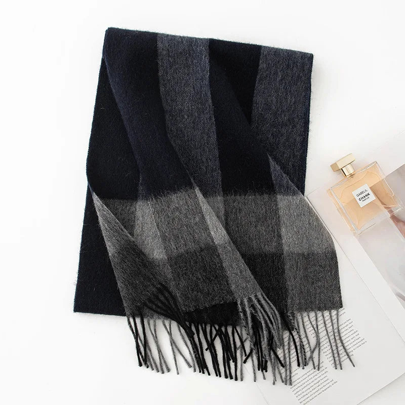 High Quality 100% Wool Scarf Men Female Fashion Classic Soft Cashmere Muffler Women Warm Thermal Shawl Outside Autumn Winter