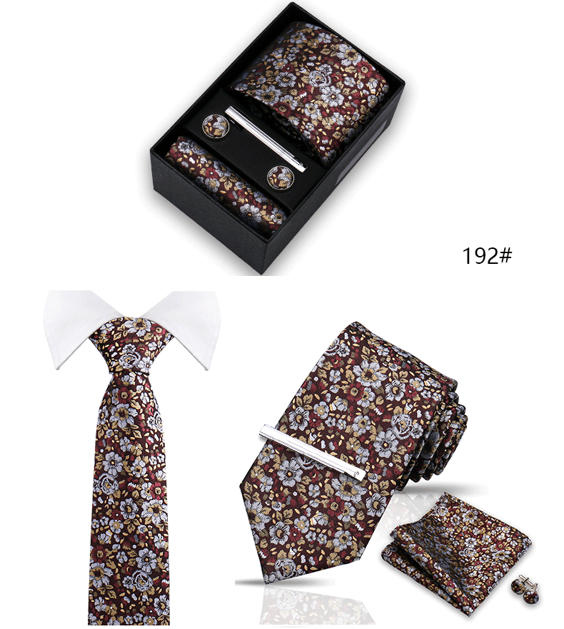 Tie Set For Men Silk Necktie Wedding Cufflinks Box Gift Tie Clip Men Pocket Square Necktie Luxury Business Gravatas