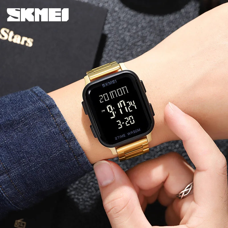 SKMEI 1859 Sport Watches for Men Waterproof Digital Electronic Stainless Steel Clock LED Display Wristwatches Mens Reloj Hombre