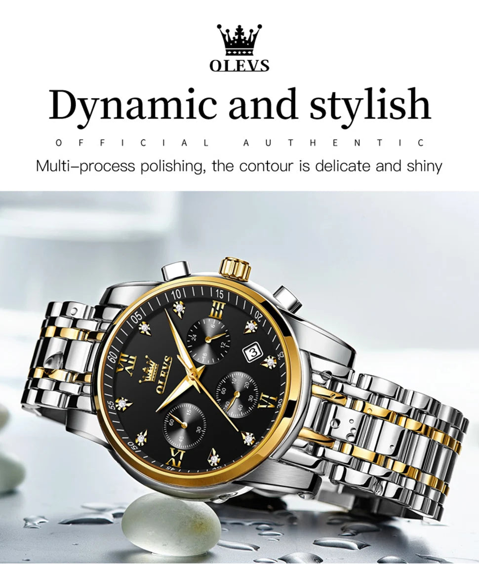 OLEVS Watches for Men Top Brand Luxury Chronograph Luminous Quartz Watch Fashion Business Waterproof Stainless Steel Wristwatch