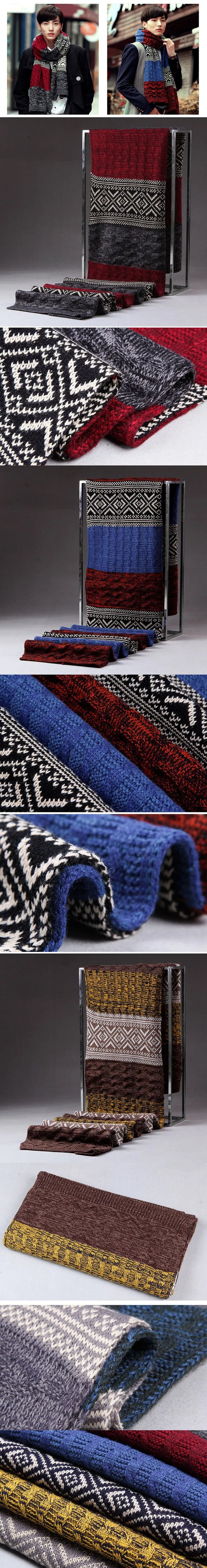 Winter Men's Scarf Checkered Scarf Casual Knit Keep Warm Neckerchief Patchwork Wool Cashmere Scarf AC086