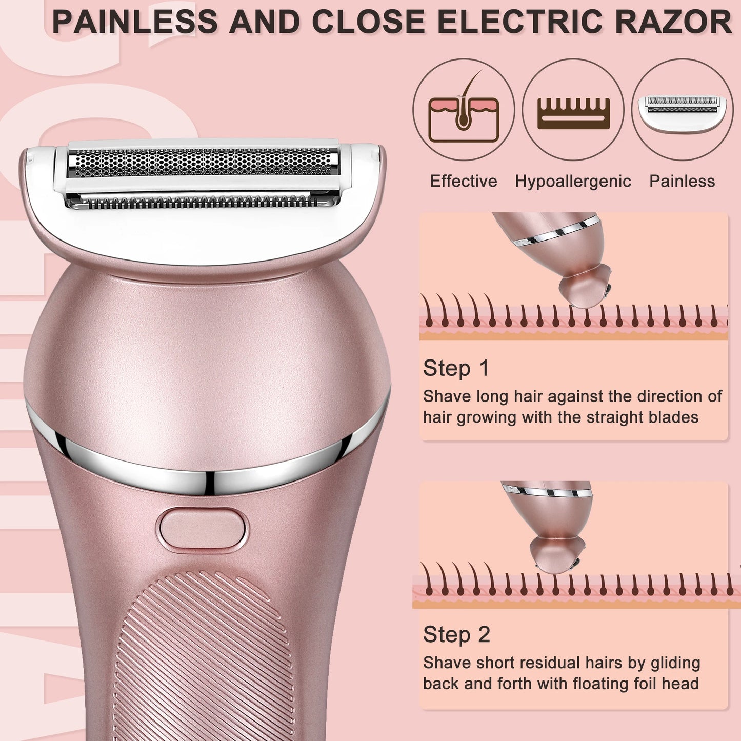 Hatteker Electric Epilator Hair Removal for Women 3 in 1 Shaver for Legs Arms Underarms Bikini Public Hair Wet Dry Razor