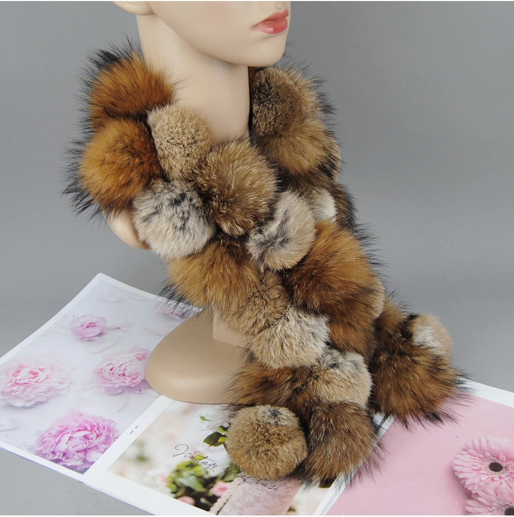 Luxury Brand Women Winter Natural Real Raccoon Fur Scarf Fashion Lady Warm Genuine Fox Fur Neckerchief Real Fox Fur Ring Scarves