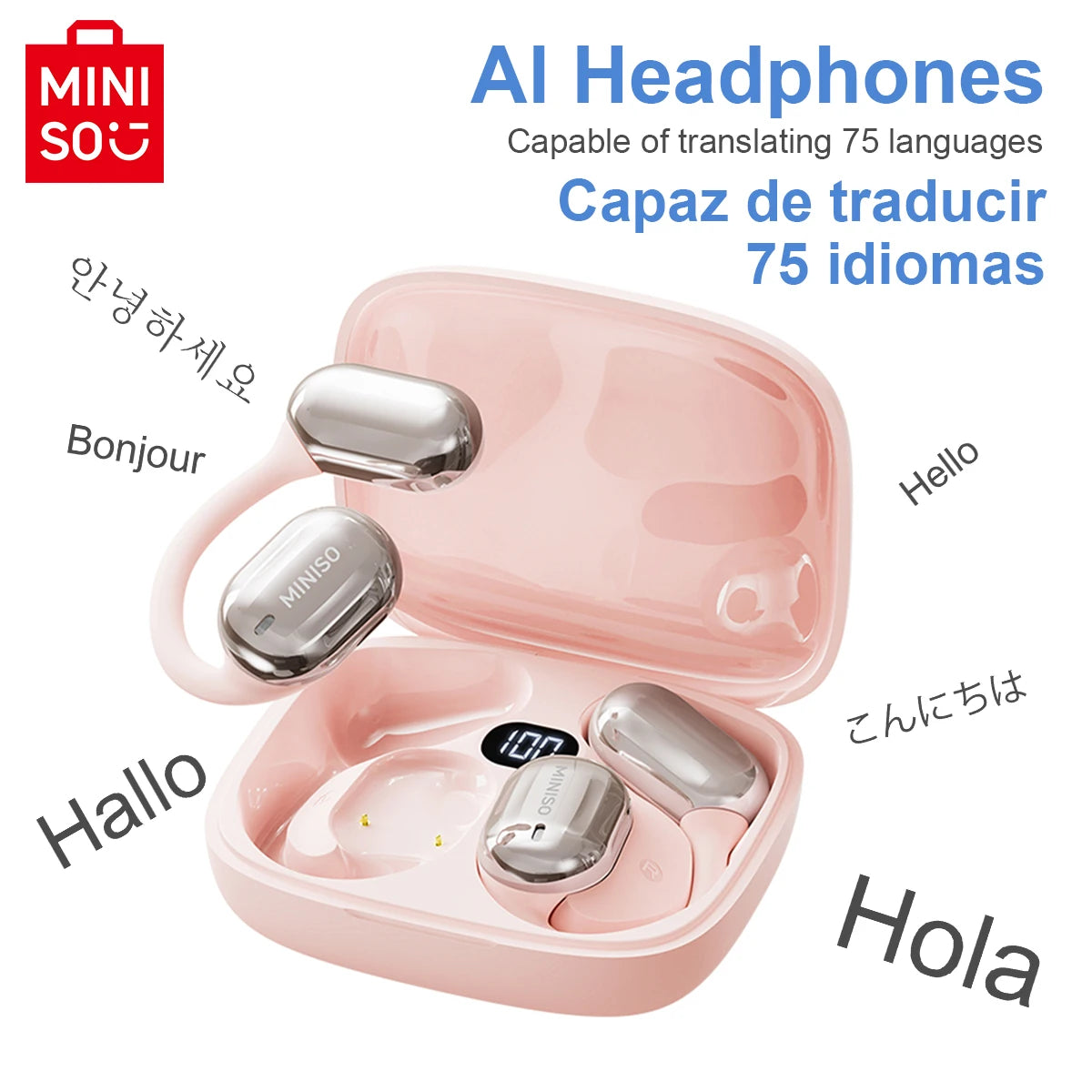 MINISO MS162 Intelligent Bluetooth Translation Earbuds Wireless Headphones Chat Headset Office Travel,16mm Driver Unit