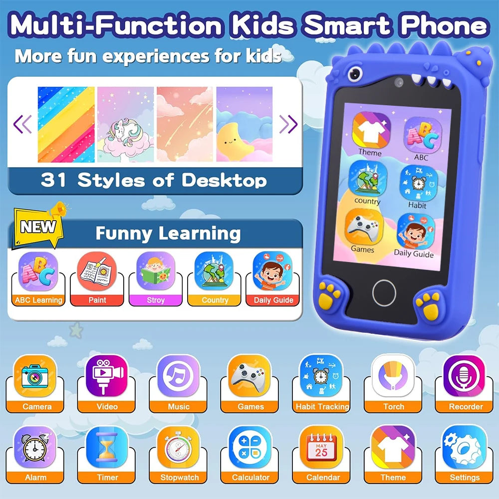 Kids Smart Educational Toys Musci Player Learning Selfie Toddler Phone for Children Age 3-12 Best Christmas Birthday Gifts