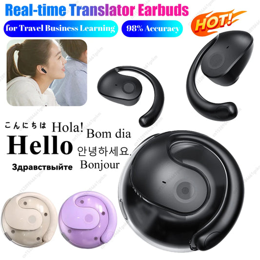 Real Time Translator Earbuds 98% Accuracy 4 Translation Mode Wireless BT Translation Earphones for Travel Business Learning