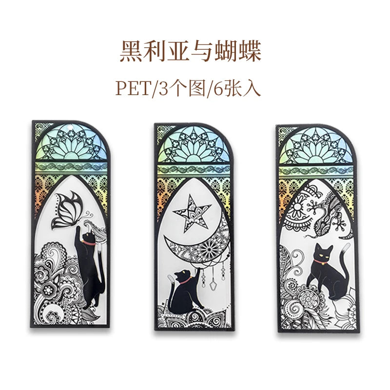 6 pcs/set Cute black cat daily series Bookmark PVC Matte Reading Book mark Retro Book Page Marker Stationery Supplies