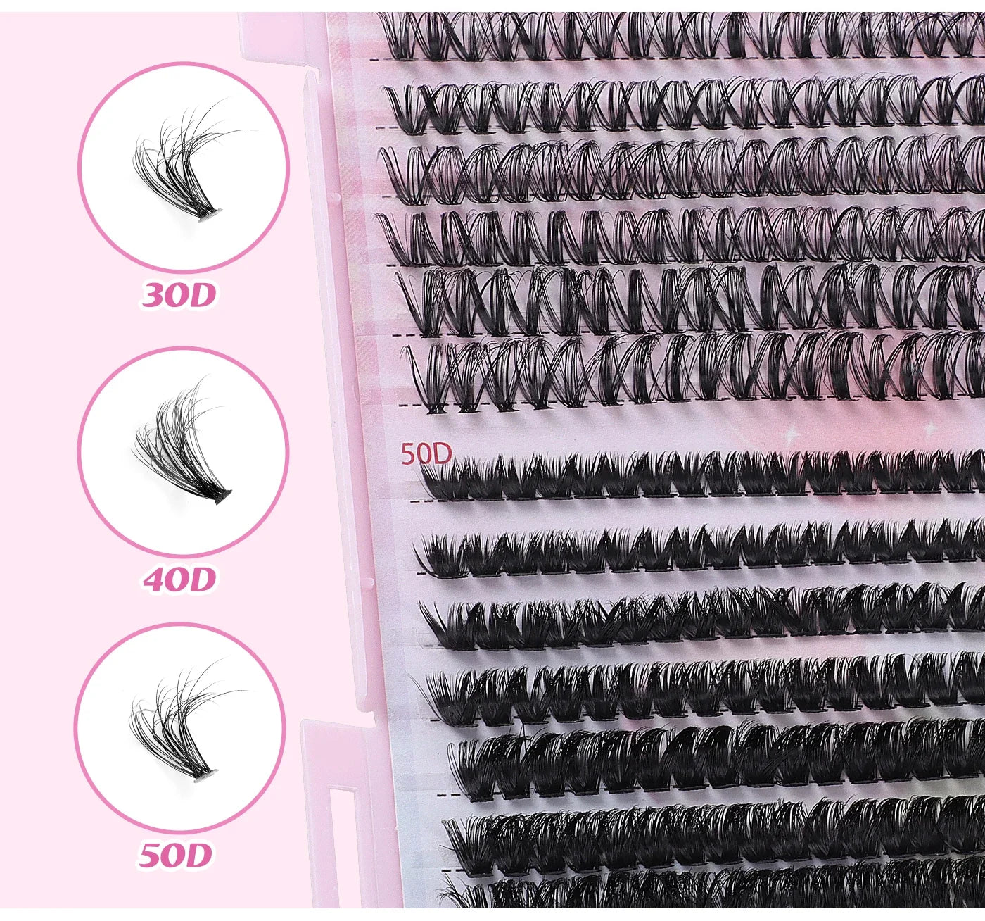 Lash Extension Kit 640 Pcs 3D Thick Fluffy Lash Clusters 30+40+50D 9-16mm Eyelash Set Individual Lashes with Bond and Remover