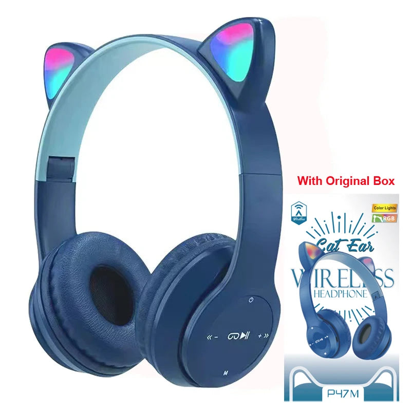 Wireless Headset Flash Light Kids Ear Headphones with Mic Bluetooth Headsets Stereo Music Game Headphone Girls Boys Gift