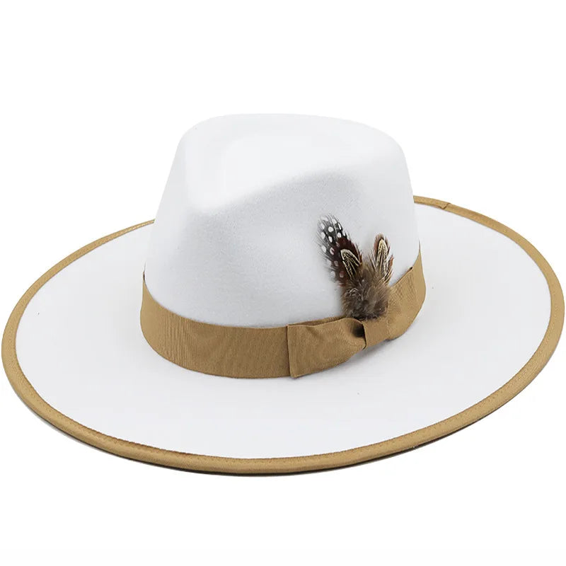 2022 New Feather band Felt Fedora Hats for Women Wide Brim Men Formal Jazz Hats Panama Church Wedding Dress Hat chapeu feminino