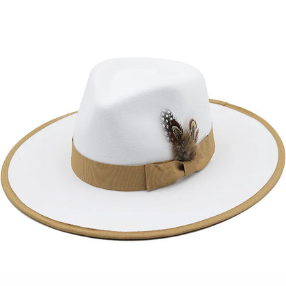 2022 New Feather band Felt Fedora Hats for Women Wide Brim Men Formal Jazz Hats Panama Church Wedding Dress Hat chapeu feminino