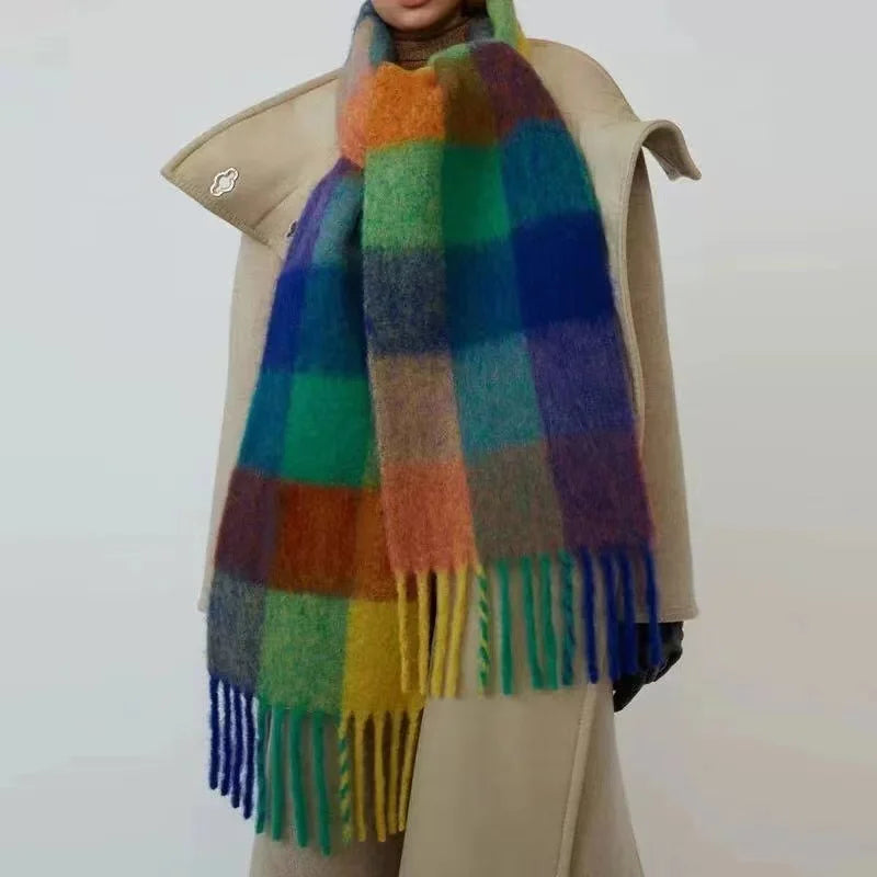 Winter Fashion Brand Plaid Scarf Women Warm Pashmina Female Scarves Wraps Bufanda Tassels Shawl Long Rainbow Hairy Luxury Brand