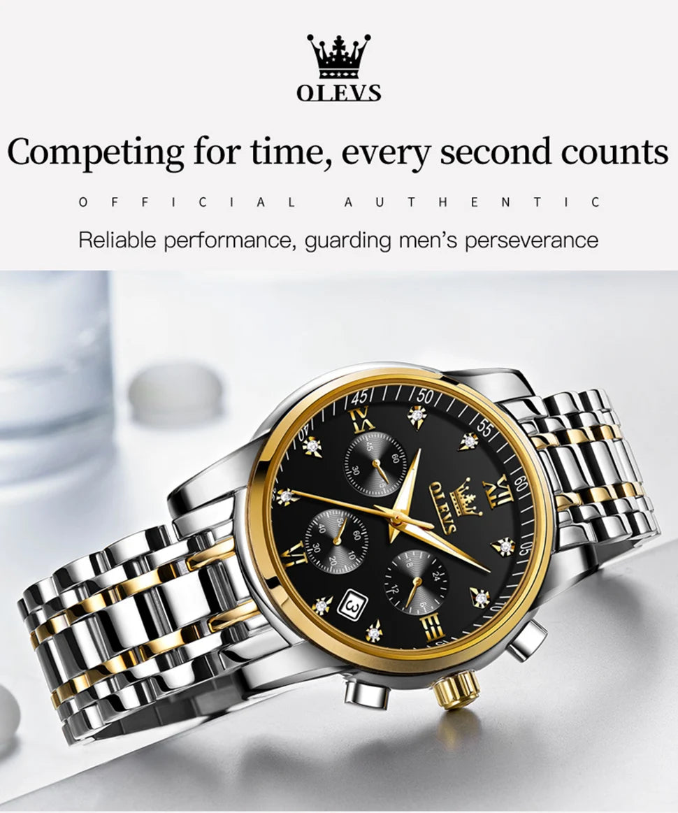 OLEVS Watches for Men Top Brand Luxury Chronograph Luminous Quartz Watch Fashion Business Waterproof Stainless Steel Wristwatch