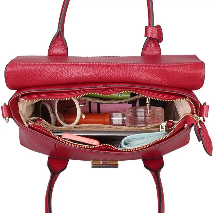 2024 New Genuine Leather Briefcase Women Handbags Large Capacity Ladies Fashion Cowhide Shoulder Messenger Bags Portable
