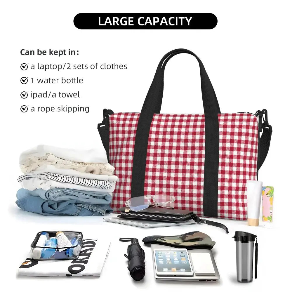 Custom Popular Tartan Plaid Beach Tote Bag for Women Extra Large Gym Carry On Geometric Gingham Check Texture Shopping Bags