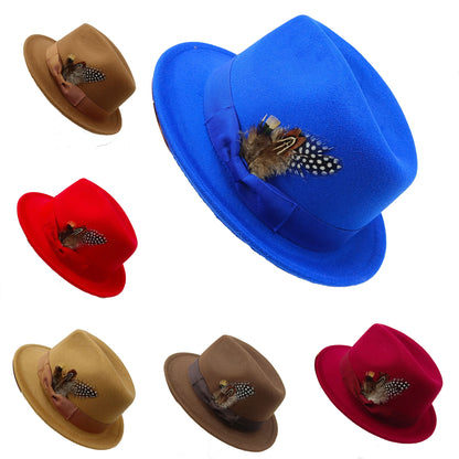 Women's Men's Fedora Hat Winter and Autumn Elegant Women's Gangster Trilby Felt Hamburg Church Jazz Hat 55-58CM Adjustable
