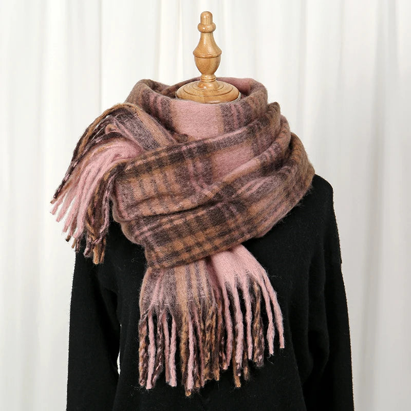 Woman Stripe Cashmere Scarf Tassels Shawls Pashmina Warm Muffler Fashion Long Wraps Luxury Famale Thick Scarves 208*35cm