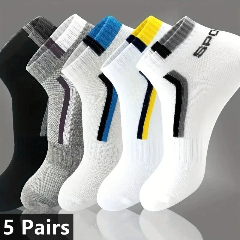 5 Pairs Of Men's Socks, Autumn And Winter Vintage Fun Fashion Athletic Socks, Sports Trend Socks