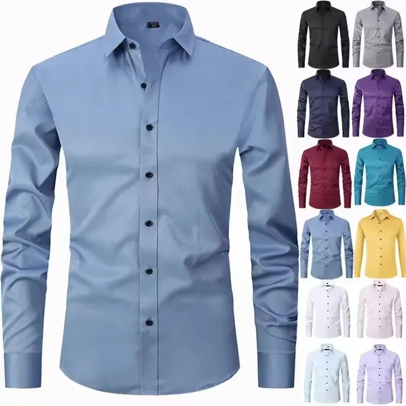 Spring Men's Social Shirt Slim Business Dress Shirts Male Long Sleeve Casual Formal Elegant Shirt Blouses Tops ManBrand Clothe