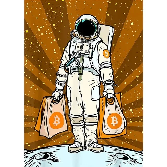 Crypto Astronaut Surfing Bitcoin Stock Market Poster Print  Funny Space Meme Wall Art Canvas Painting for Home Living Room Decor