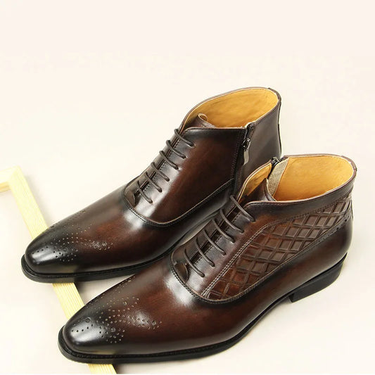 Luxury Men Boots Real Cowhide Leather Shoes For Successful Gentalman Suit Design Pure Handmade Fashion High Quality Male's Boots