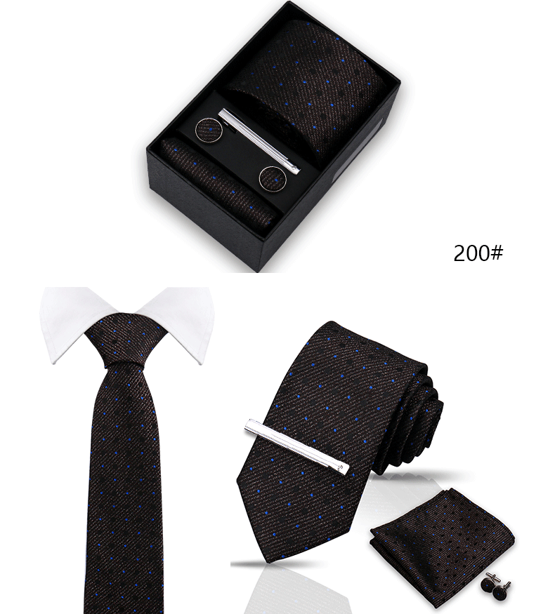 Tie Set For Men Silk Necktie Wedding Cufflinks Box Gift Tie Clip Men Pocket Square Necktie Luxury Business Gravatas