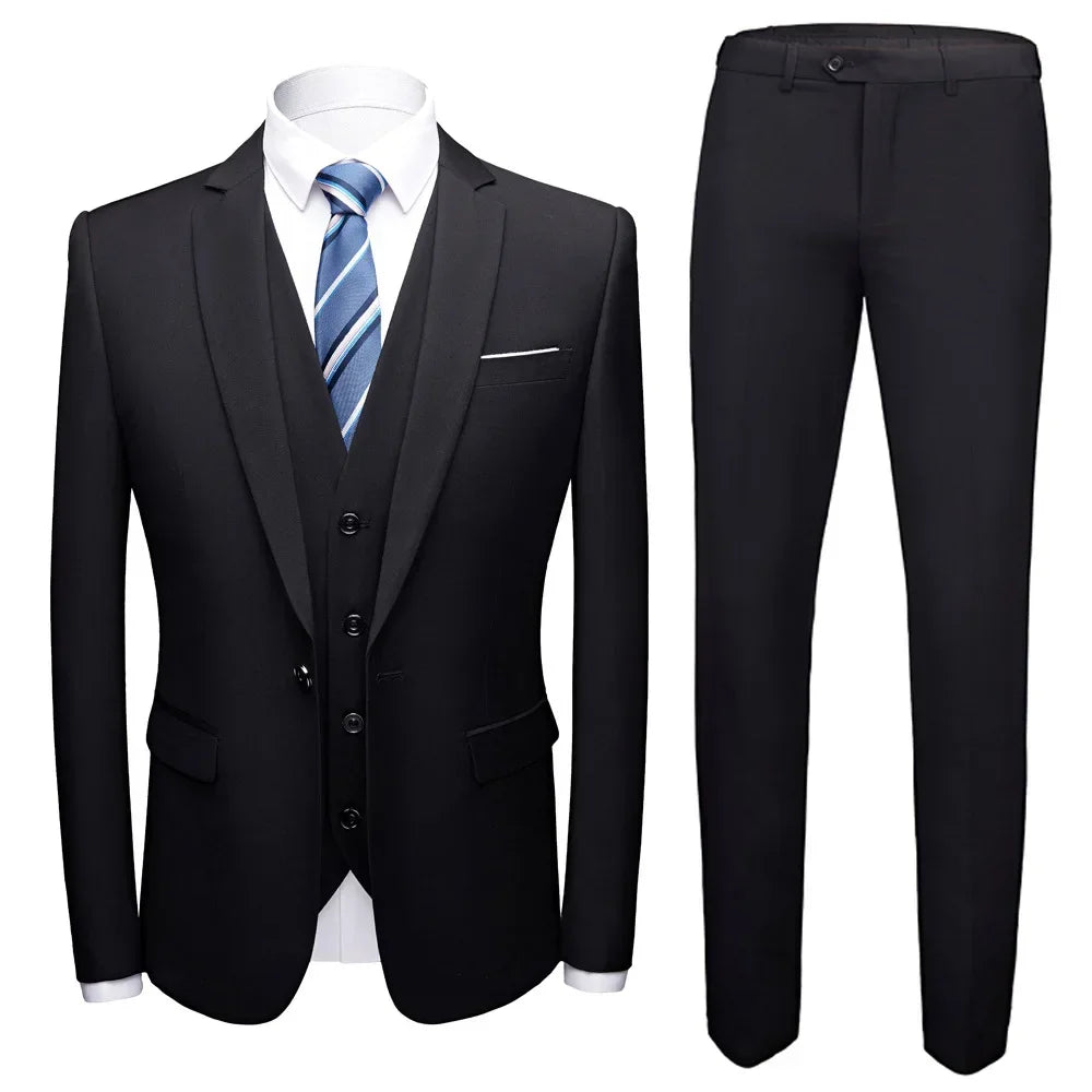 Men Suits For Wedding 3 Pieces Set Elegant Luxury Blazers Outfit Fashion Classic Full Jackets Vest Pants 2024 Formal Costume