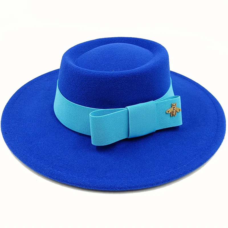 Bow Tie Fedora Hat Winter Round Bumpy Surface Flat Top Bow Tie Elastic Band Men's and Women's Red Jazz Hat Fedora