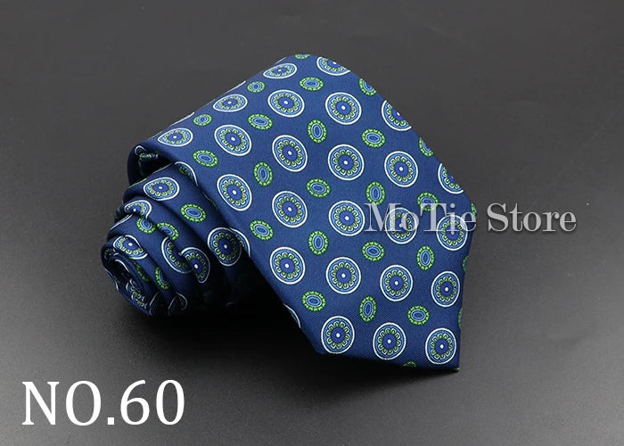 Men's Fashion Silk Tie 7.5cm Soft Novelty Necktie Blue Green Orange Color Ties For Men Dot Floral Bowtie Wedding Business Gift