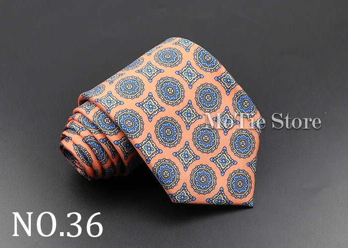 Men's Fashion Silk Tie 7.5cm Soft Novelty Necktie Blue Green Orange Color Ties For Men Dot Floral Bowtie Wedding Business Gift