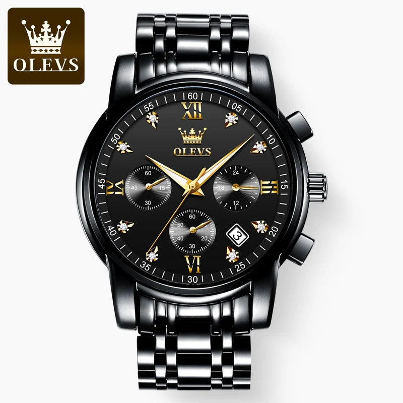 OLEVS Watches for Men Top Brand Luxury Chronograph Luminous Quartz Watch Fashion Business Waterproof Stainless Steel Wristwatch