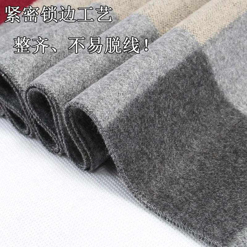 Cashmere Scarf For Men Winter Warm Shawl Big Neckerchief Casual Outdoor Warm Cashmere Scarf Soft Plaid Stripe Pashmina Men Gifts