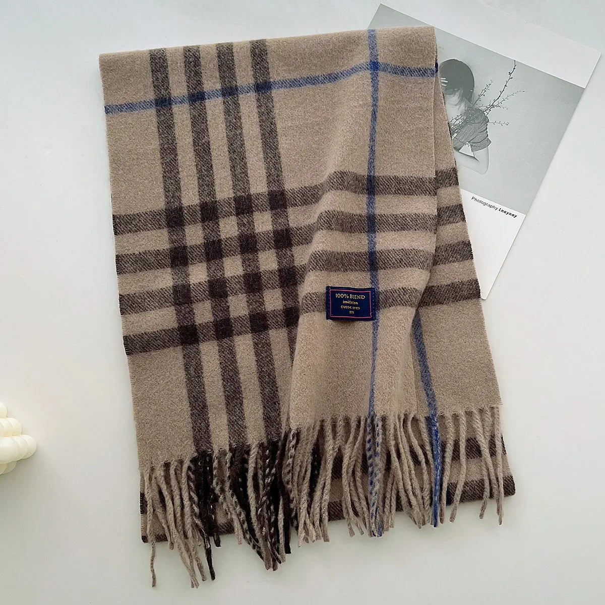 Chic Design Soft Warm Women Scarf Autumn Winter Classic British Imitation Cashmere Muffler Men Plaid Thermal Tassel Shawl Couple