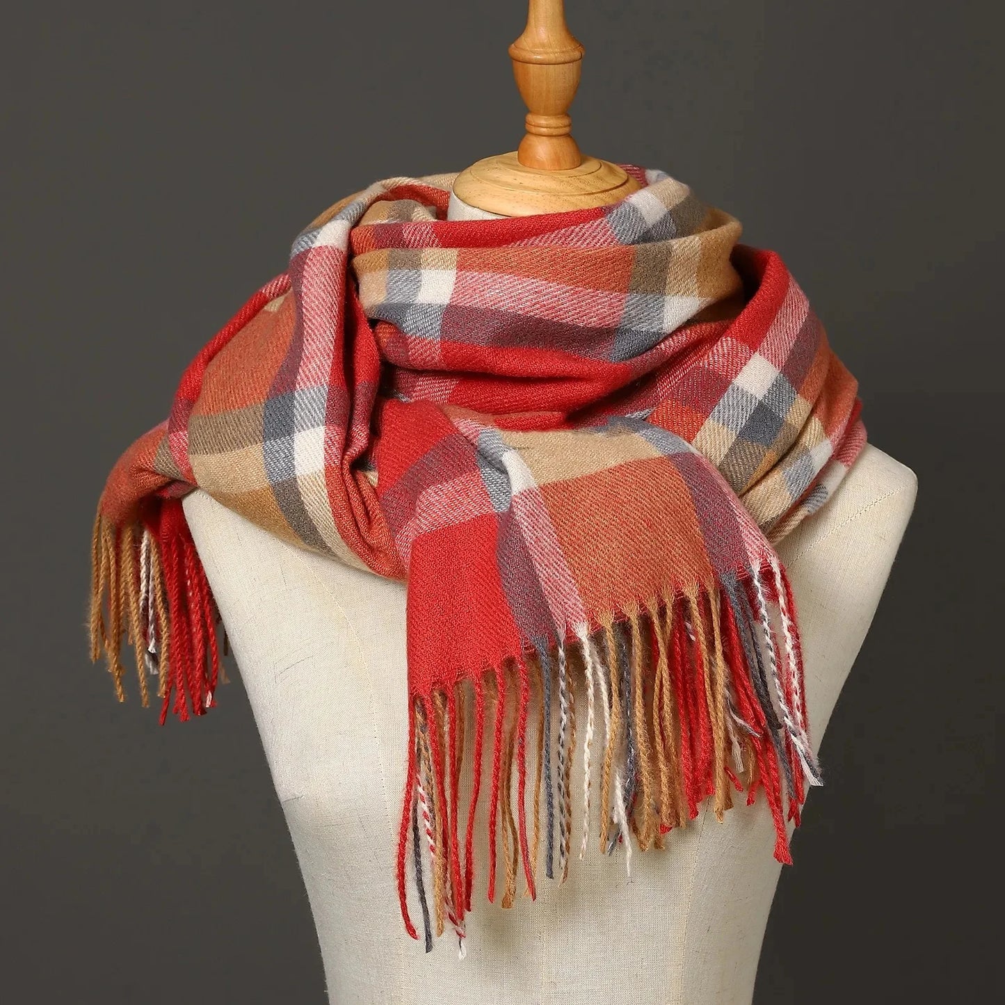 Luxury Brand Autumn Wrap Scarves Winter Warm Foulard Bandana Female Blanket Cashmere Plaid Scarf Men's Thick Fringe Large Shawls