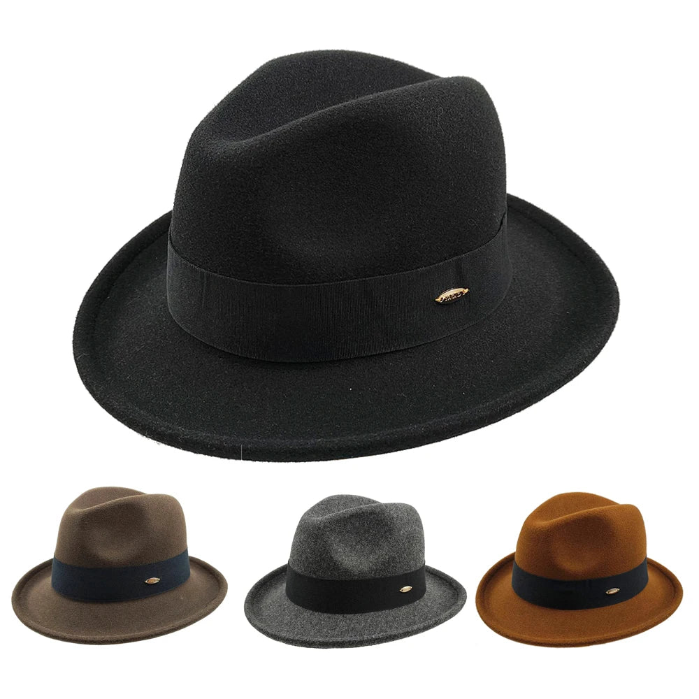 Feather Fedoras Hat for Men Women Black Felt Wide Brim Jazz Cap Gentleman Caps Plum Blossom 8 Playing Card Design Fedora Hat