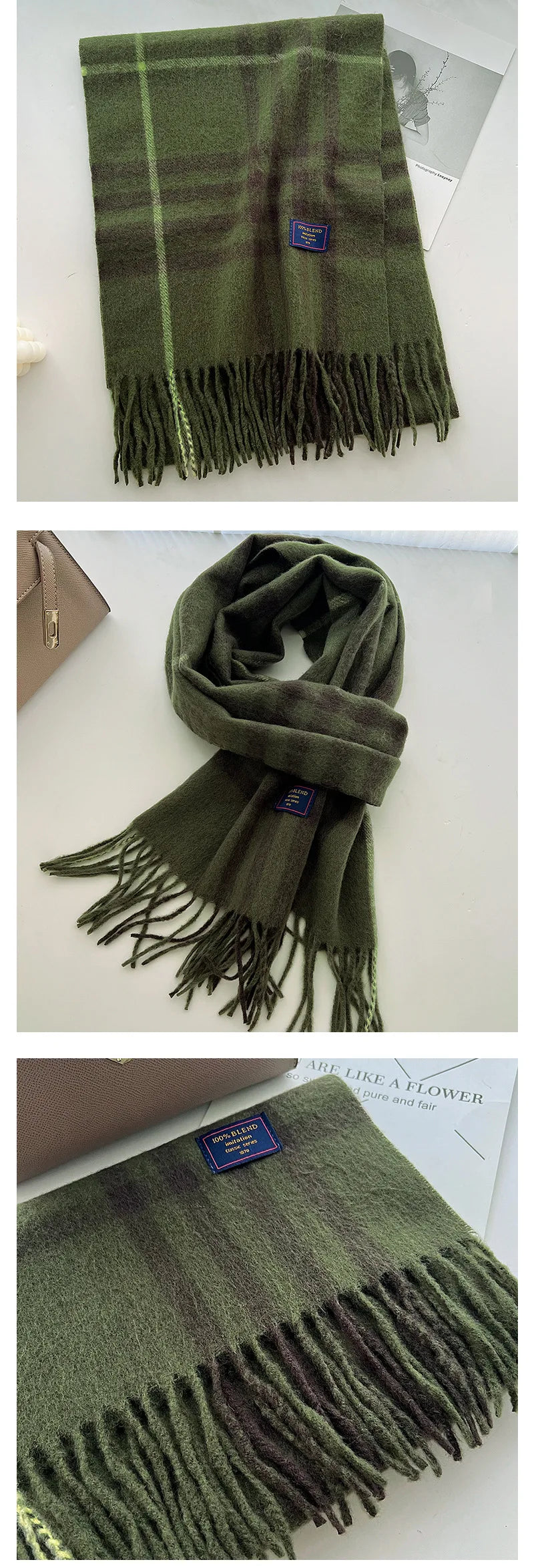 Chic Design Soft Warm Women Scarf Autumn Winter Classic British Imitation Cashmere Muffler Men Plaid Thermal Tassel Shawl Couple