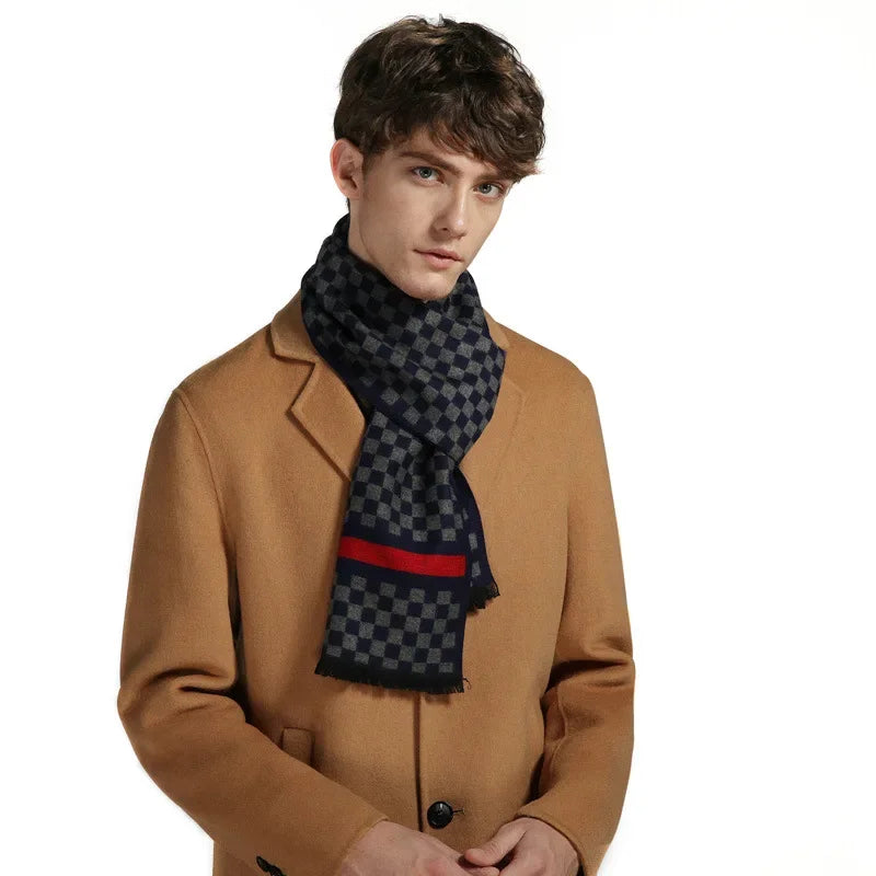 Luxury Brand Winter Plaid Cashmere Men Scarf Warm Checked Pashmina Neck Scarfs Male Business Scarves Christmas Muffler for Men