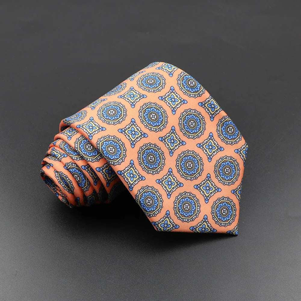 Men's Fashion Silk Tie 7.5cm Soft Novelty Necktie Blue Green Orange Color Ties For Men Dot Floral Bowtie Wedding Business Gift