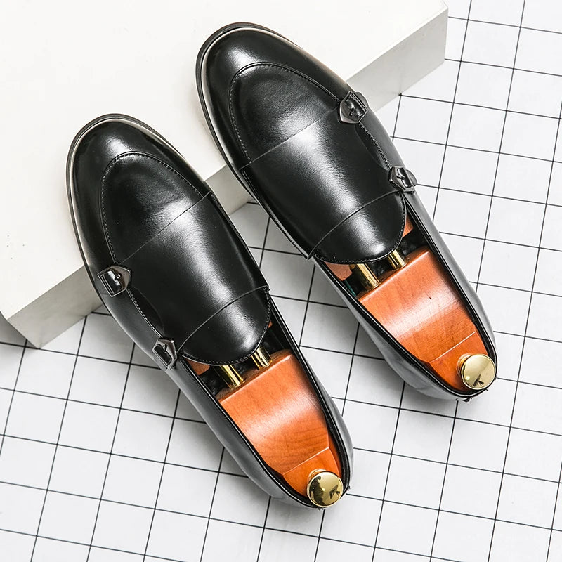 Man Leather Shoes Formal Monk Shoes Man Business Office Male Casual Dress Derby Shoes Buckle Wedding Party Luxury Fashion Shoes