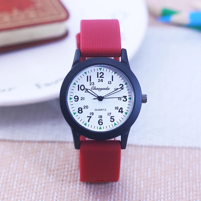 2024 New Style Children Boys Girls Simple 24 Hours Luminous Hands Sports Silicone Strap Watches Jelly Colors Quartz Wristwatches