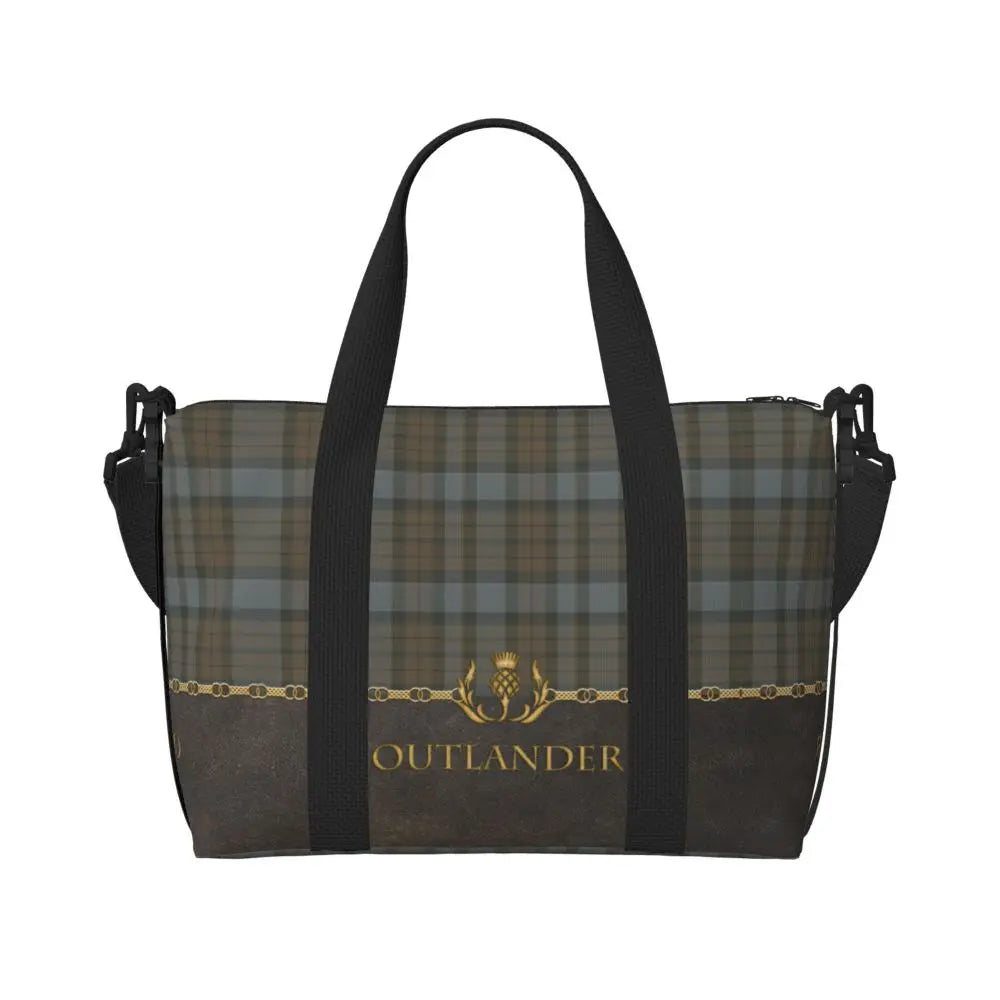 Custom Popular Tartan Plaid Beach Tote Bag for Women Extra Large Gym Carry On Geometric Gingham Check Texture Shopping Bags