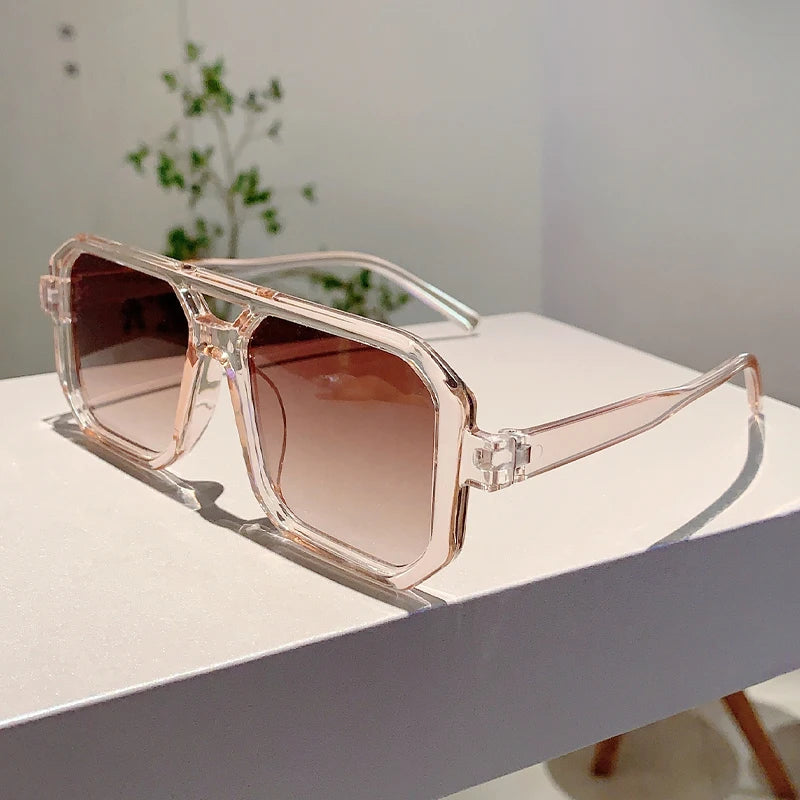 KAMMPT Trendy Square Decoration Shades Retro Oversize Gradient Women Sunglasses Men's Brand Sun Glasses for Driving Fishing