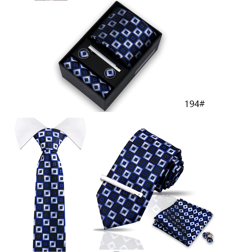 Tie Set For Men Silk Necktie Wedding Cufflinks Box Gift Tie Clip Men Pocket Square Necktie Luxury Business Gravatas