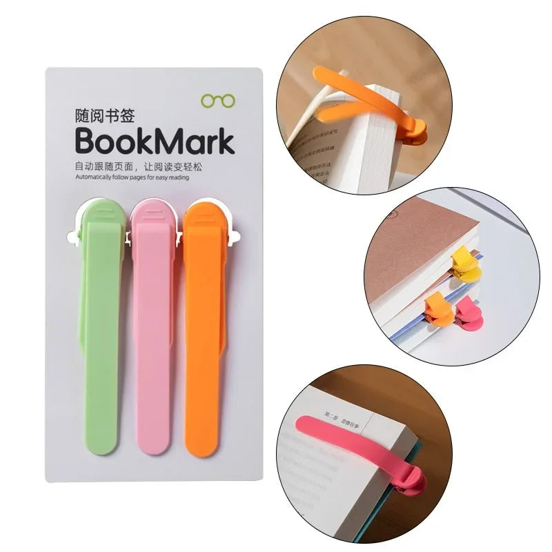 3 Pcs/Set Silicone Bookmark Automatically Follows Page Book Accessories For Reading Lovers Office Stationery School Supplies