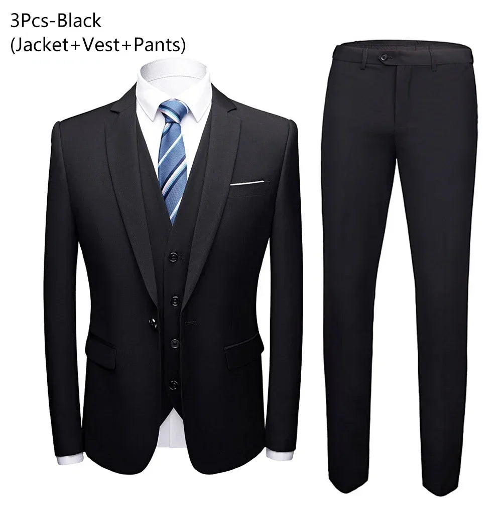 Men Suits For Wedding 3 Pieces Set Elegant Luxury Blazers Outfit Fashion Classic Full Jackets Vest Pants 2024 Formal Costume