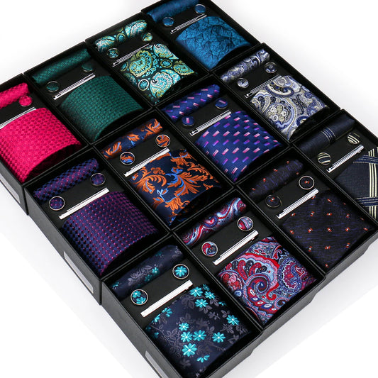 Tie Set For Men Silk Necktie Wedding Cufflinks Box Gift Tie Clip Men Pocket Square Necktie Luxury Business Gravatas