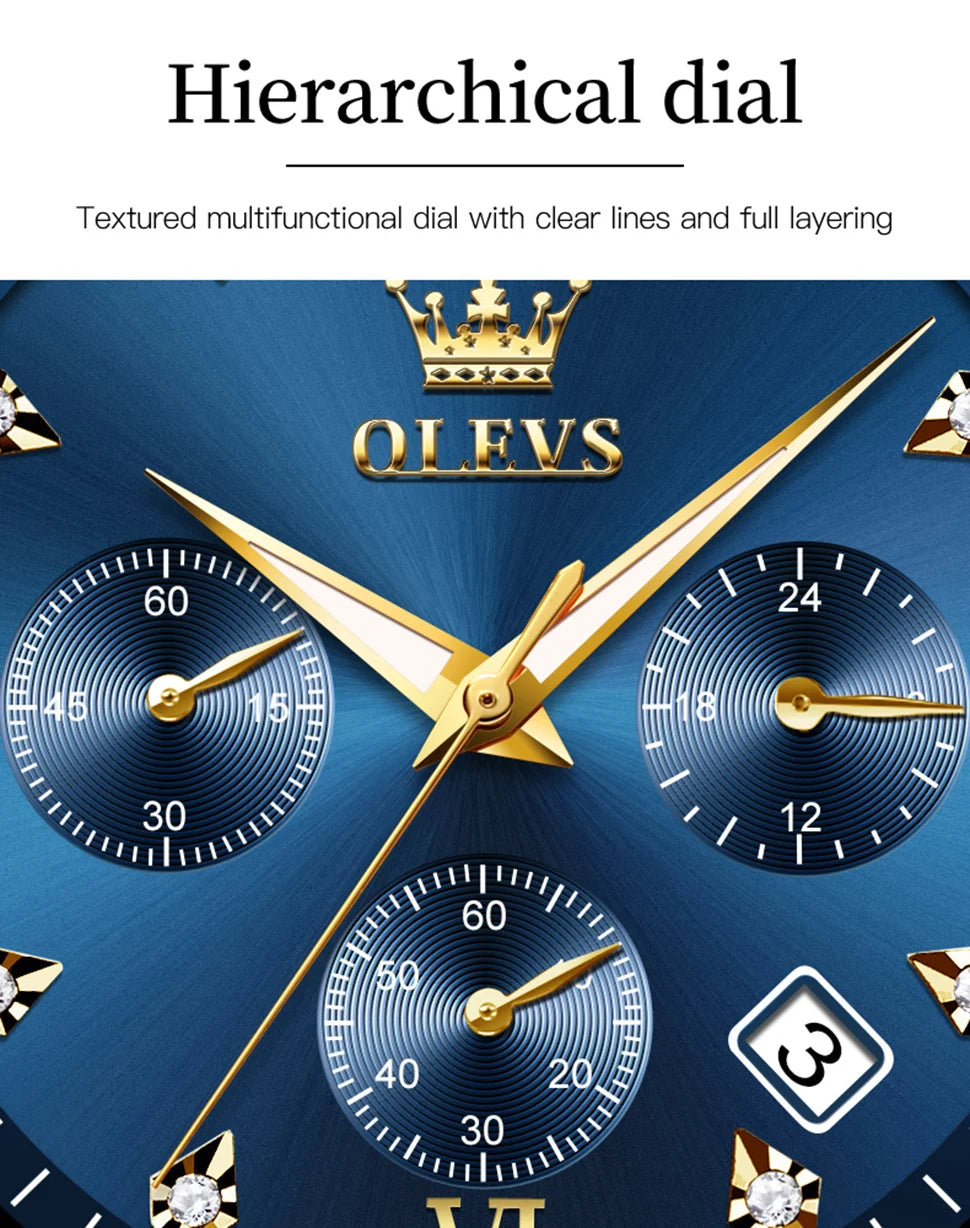 OLEVS Watches for Men Top Brand Luxury Chronograph Luminous Quartz Watch Fashion Business Waterproof Stainless Steel Wristwatch