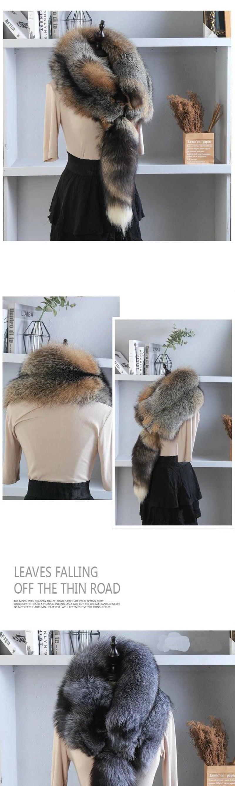 Unisex Real Fur Fox Scarf Men Woman Winter Warm Natural Fur Shawl Soft Headscarf Super big Gray Silver Fox Scarf Fur Accessories